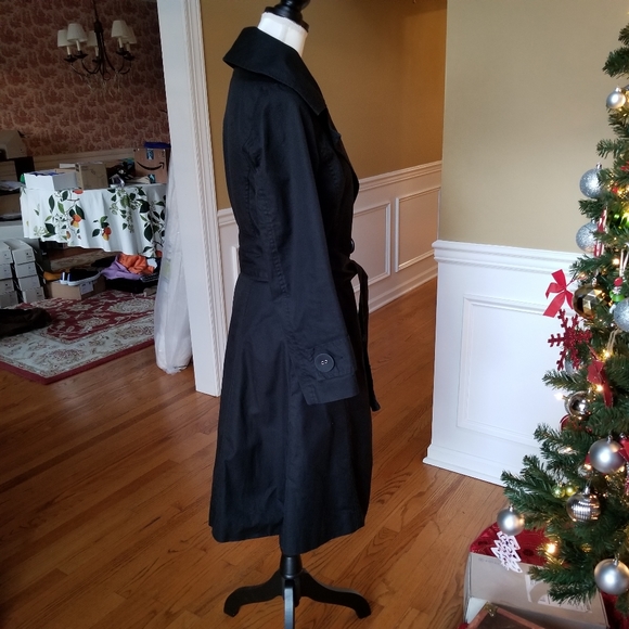 Zara High-collared Black Trench Coat Jacket Medium - Picture 3 of 7